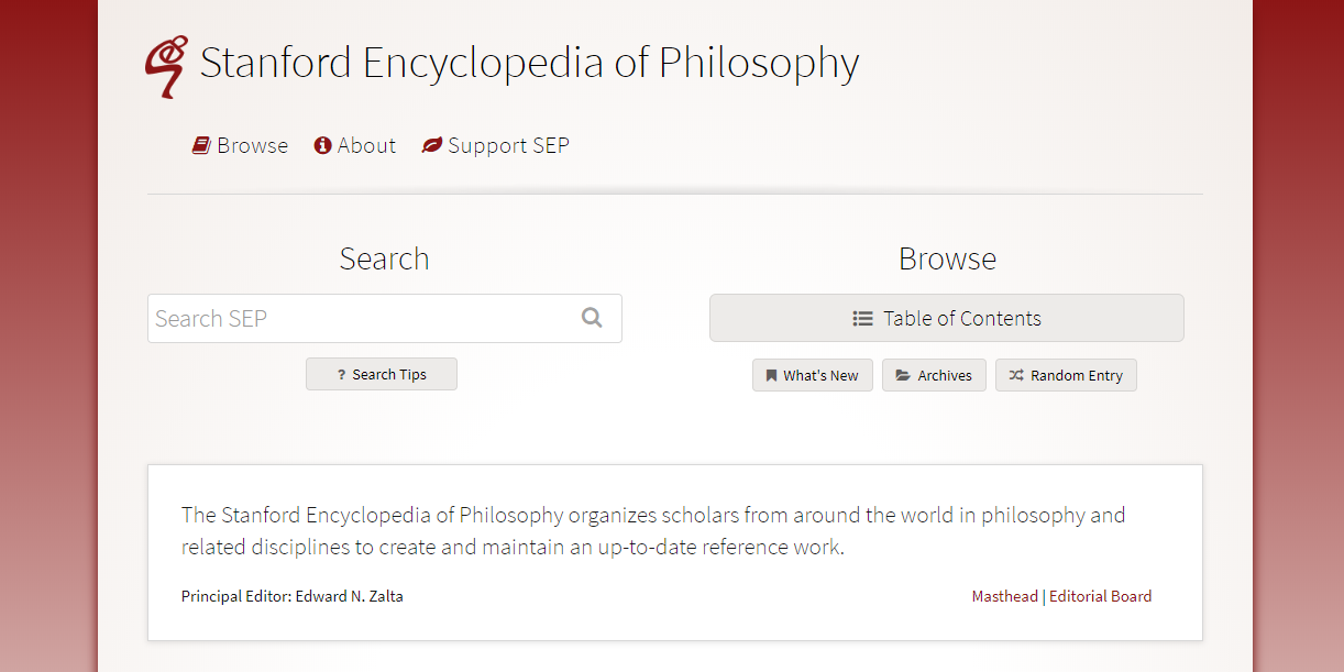 Screenshot of the Stanford Encyclopedia of Philosophy